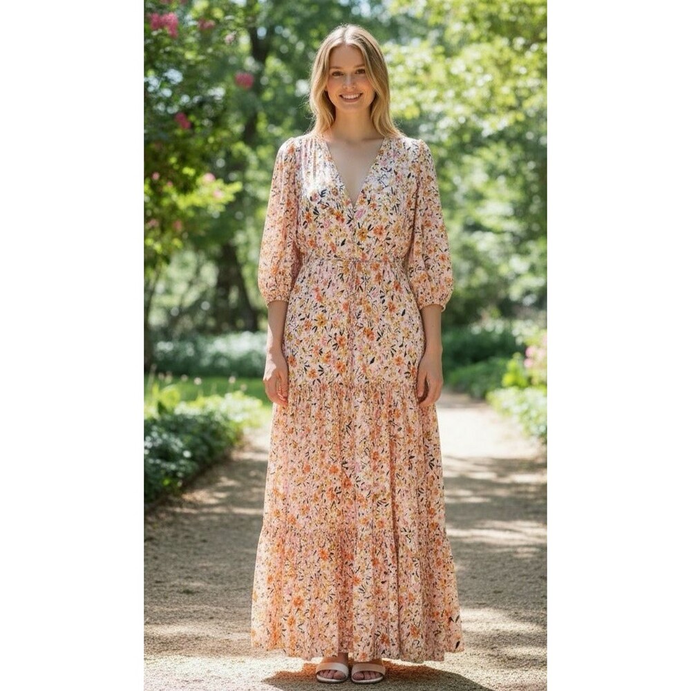 Petal & Pup NEW womens floral balloon sleeve drawstring waist maxi dress M